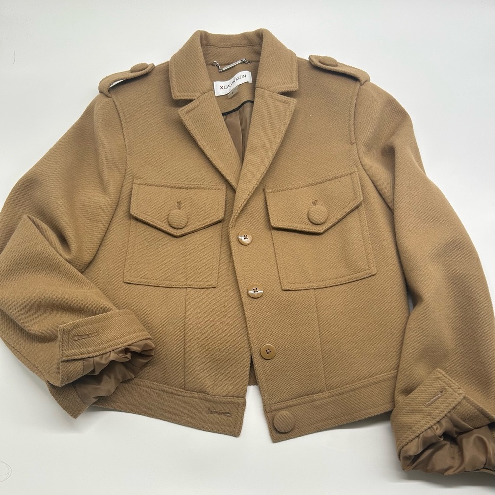 Calvin Klein Camel Coat with Branded Hardware